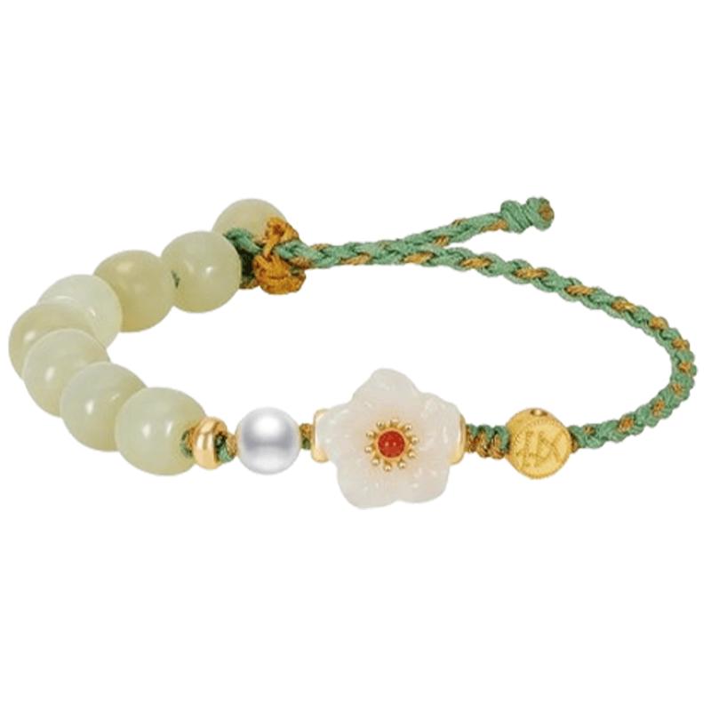 Zhou Baifu Women s Silver Hetian Jade Peach Blossom Pearl Bracelet браслета с цветами персика