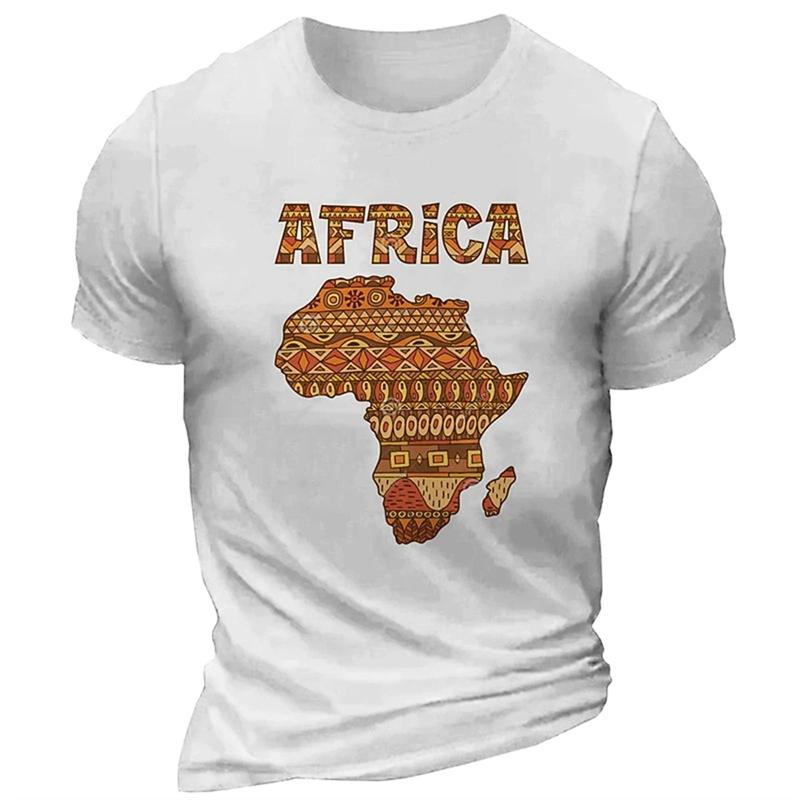 Summer Round Neck 3D Print Africa Map Top Fashionable Casual Short Sleeved Men's T-shirts