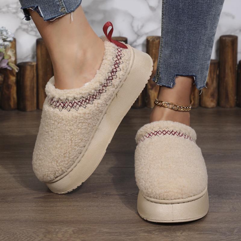 Thick Soles Wear Winter Headscarf Half Slippers, New Ethnic Style Lace Wool Semi-support Snow Cotton Slippers