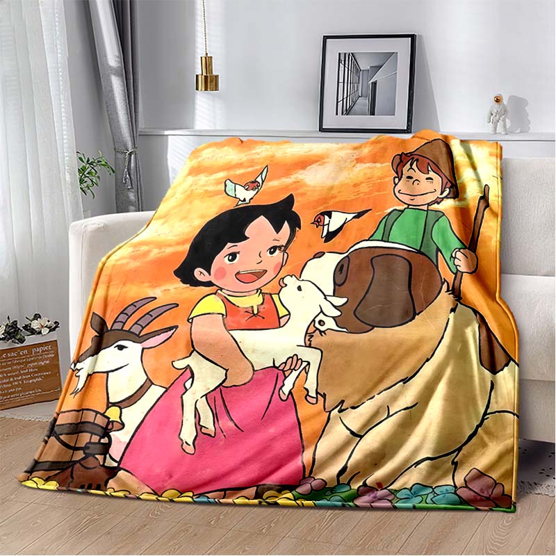 Heidi Mädchen der Alpen Anime Druck Flanell Überwurf Weich Warm Gemütlich Bettdecke für Kinderzimmer Wohnzimmer Heimdeko Geschenk