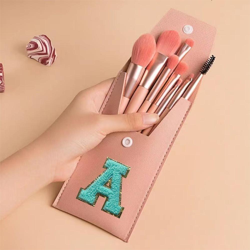 8Pcs Makeup Brush Set Portable Cosmetic Kit Pack Beauty Tool PU Bag Travel Organizer Initiial Chenille Embroidery Letter Pattern