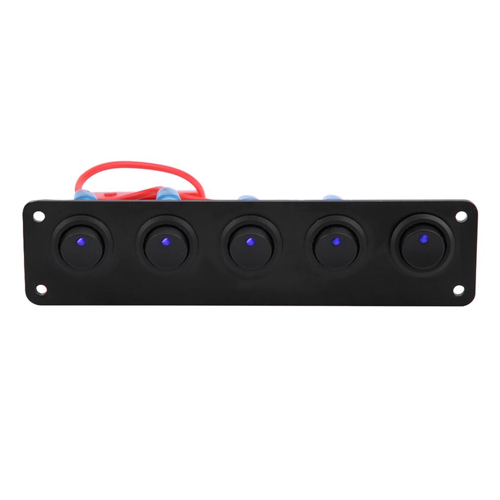 12‑24V 5-fach rundes Armaturenbrett Kippschalter Panel Blaue LED für Wohnmobil Boot Yacht Marine