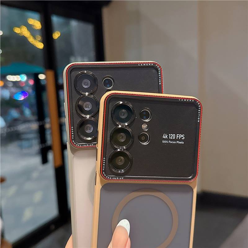 Applicable to Samsung S26Ultra mobile phone case metal Lycra lens matte magnetic suction S25U anti-drop protective case premium