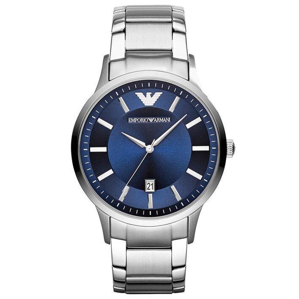 Emporio Armani Uomo Argento Orologio Da Ar11180 Al Quarzo Con Quadrante Blu