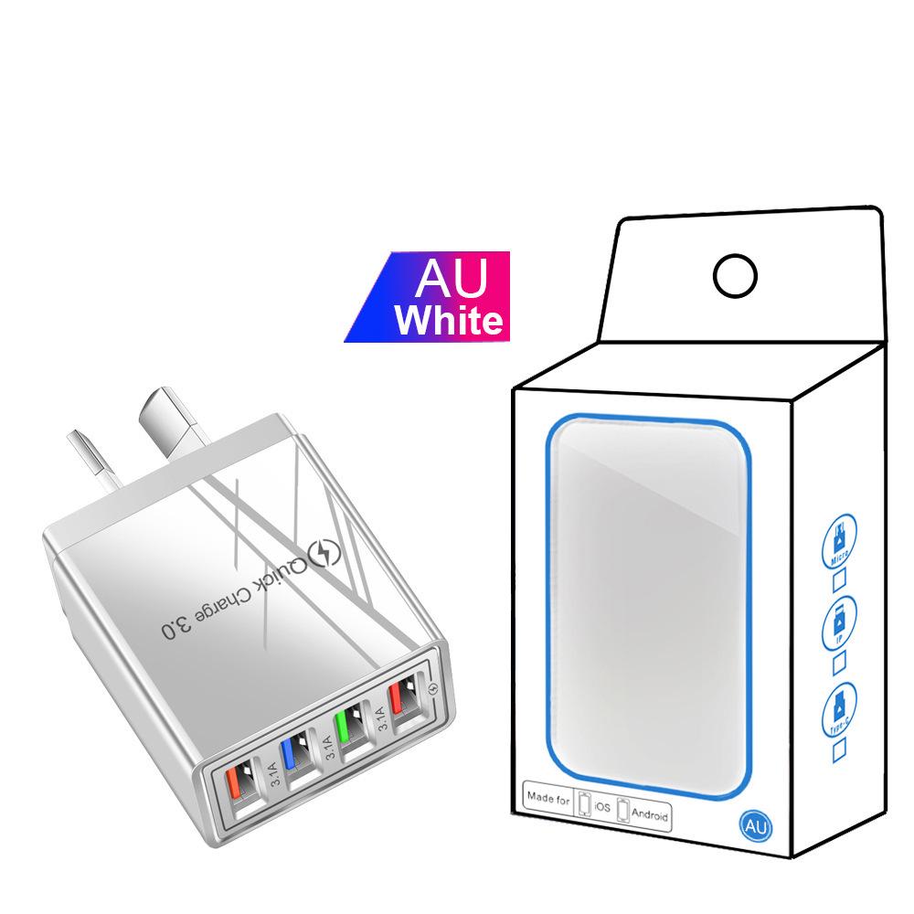 Colorful 4-Port USB Travel Charger 5V/2.4A Fast Charging Australian Standard