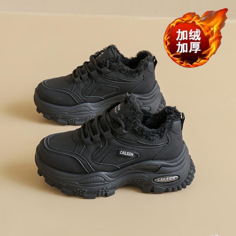 Fleece Daddy Shoes, New Breathable Shoes In Winter, Thickened Warm Cotton Shoes, Thick Soles, Heightened Casual Sneakers