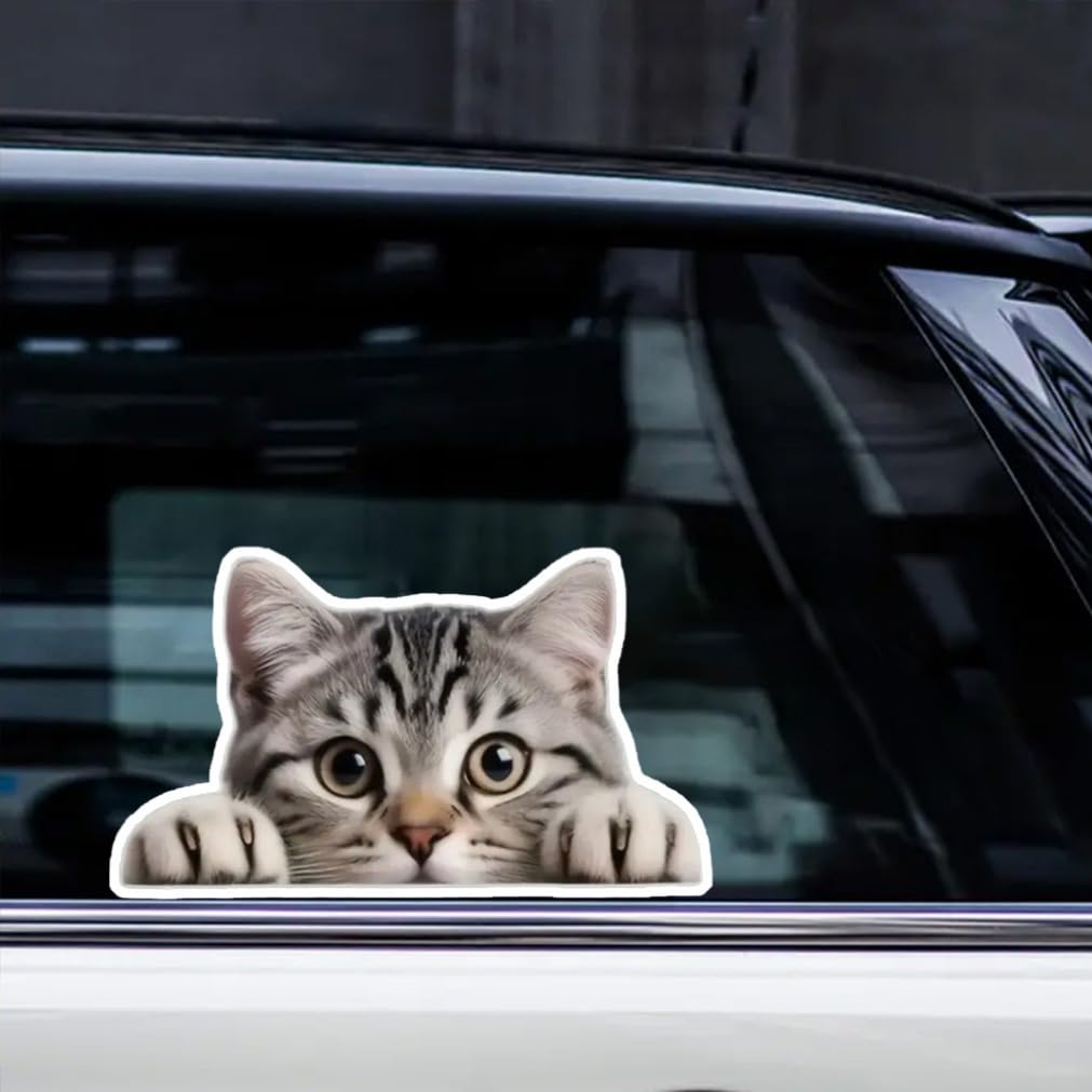2 Pack 15x8.5cm Peeking Cat Funny Waterproof Vinyl Car Decal Exterior Decor Accessories for