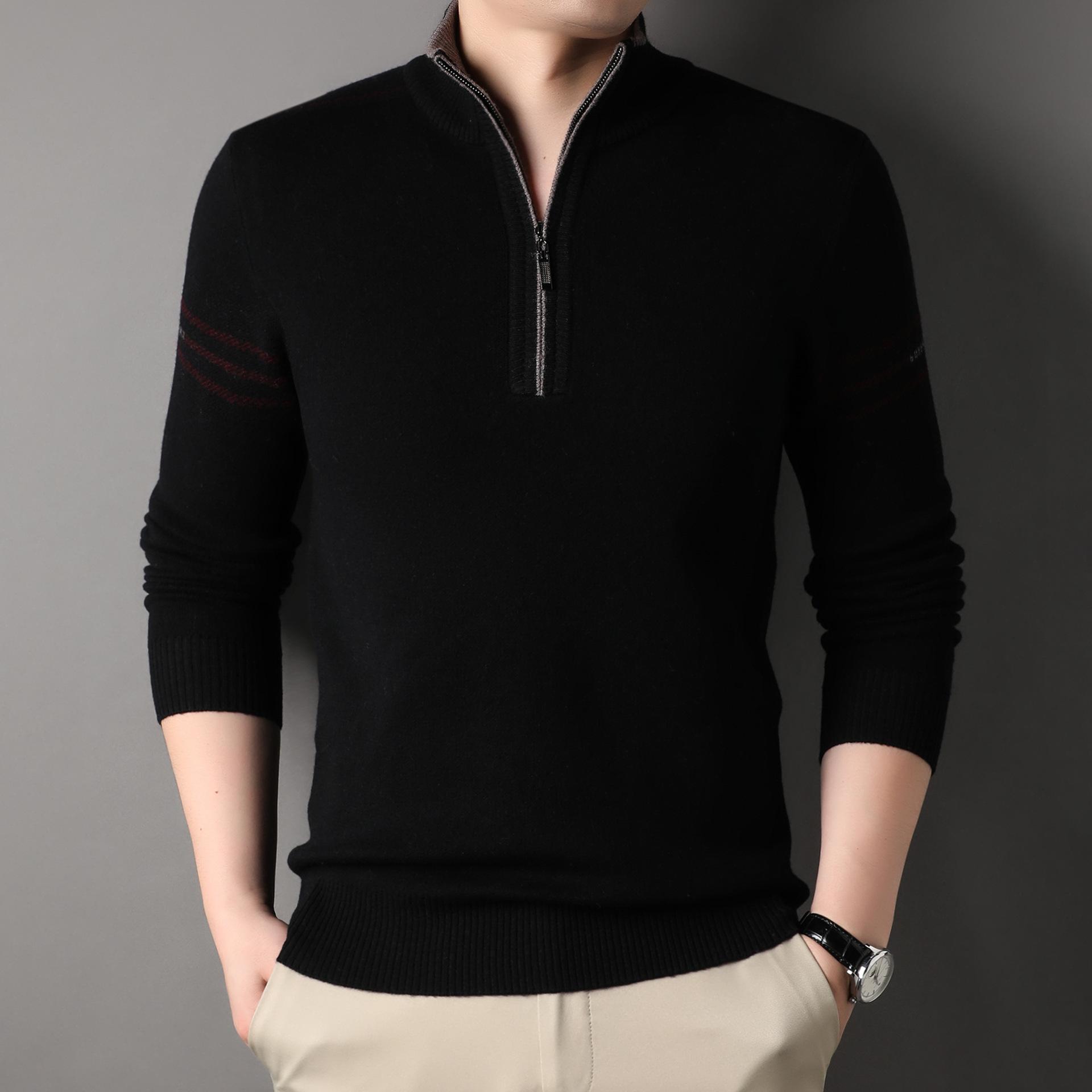 

Новая мужская шерстяная повседневная рубашка, зимний свитер, мужской модный свитер с воротником-стойкой, термостойкий однотонный свитер XXXL