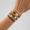 Creative Ccb Crystal Beaded Imitation Pearl Bracelet, Metal Portrait Tag Stacked Elastic Jewelry