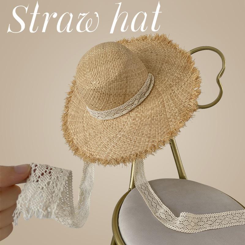 Trendy Summer Handmade Wide-Brimmed Flat-Brimmed Sunshade Sun Protection Vacation Travel Beach Straw Hat for Women