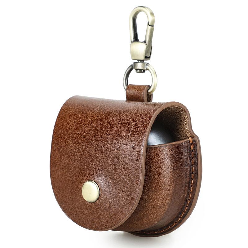 Genuine Cowhide Leather Protective Cover Case for Huawei Freeclip Flip-top Hook Headphone Case