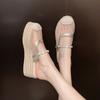 New Summer Style of Women's Flip-flops, New Chinese-style Thick-soled Pearl Toe Half-drag Straw Woven High-heeled Women's Shoes