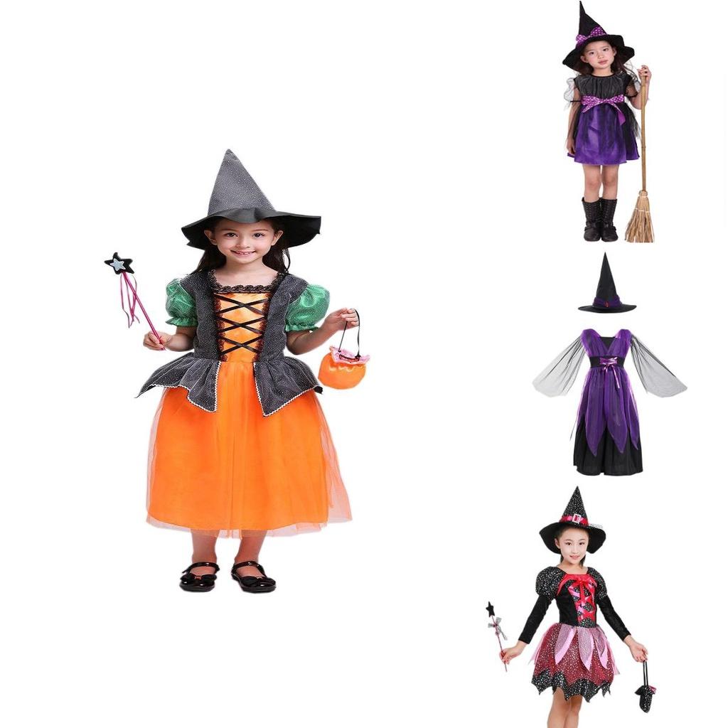 Enchanting Children Halloween Cosplay Witch Costume For Baby Girls With Bow Decoration