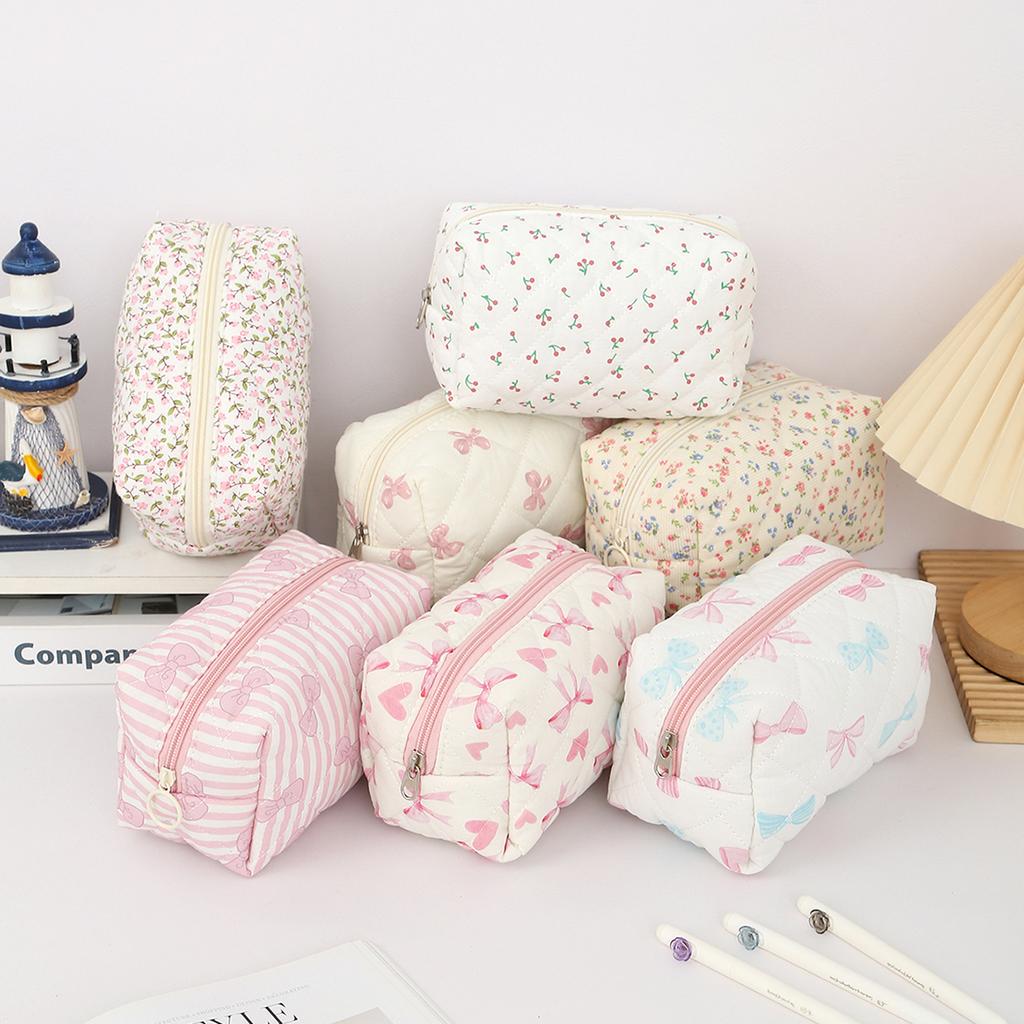 1 Pc Exquisite Bowknot Single-layer Pencil Case, Floral Pattern Design Storage Bag, a Must-have for Back To School Season