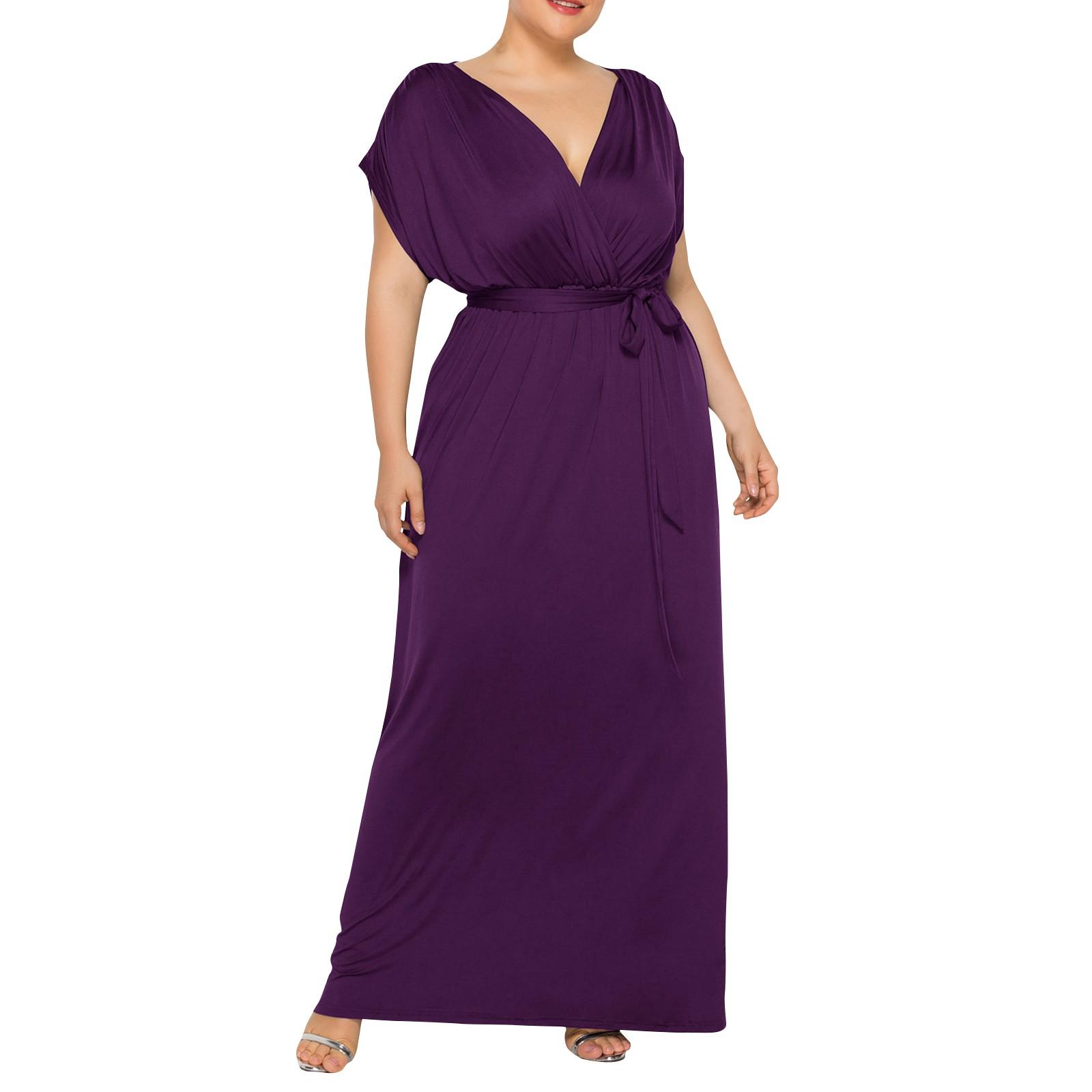 

Сексуальное однотонное свободное широкое платье с v-образным вырезом и юбкой M фиолетовый