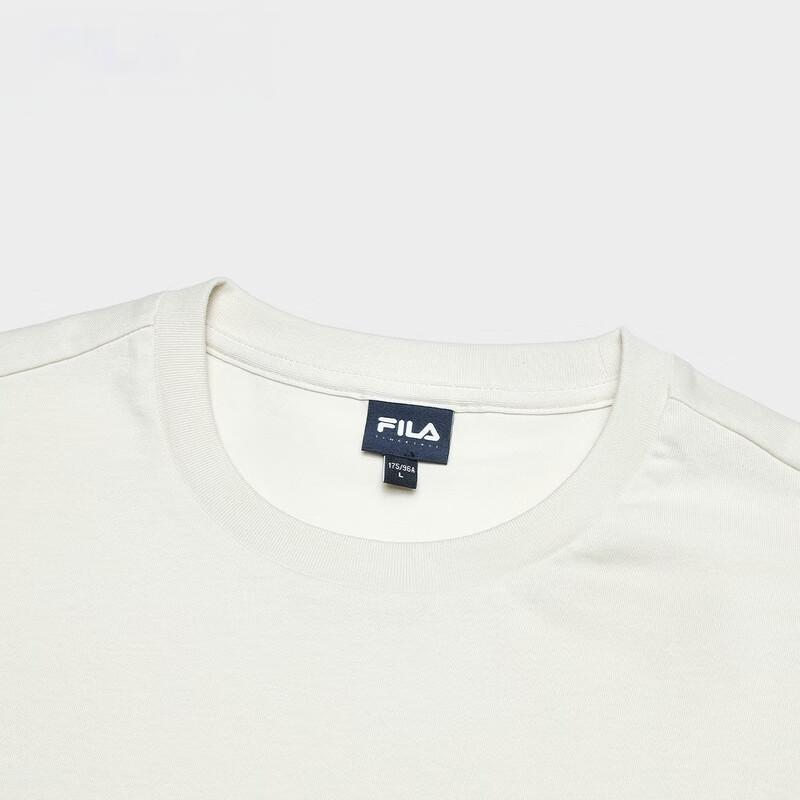 FILA Fashion Casual Color Block Loose Round Neck Short Sleeve T-Shirt Men tops Cloud-Mushroom-White F71M429102F-BK