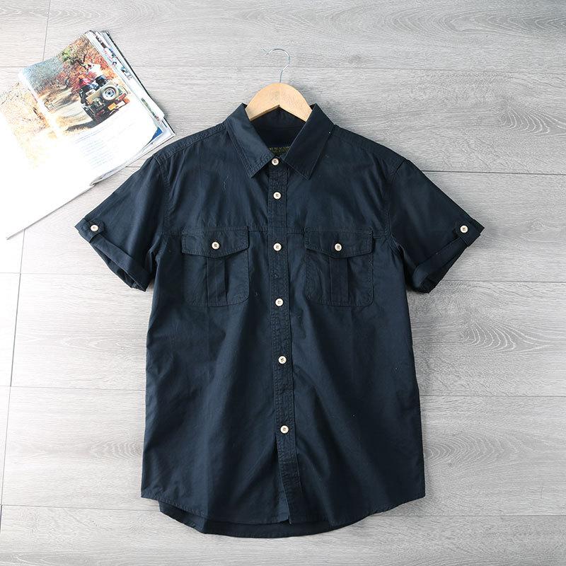 

Summer Pure Cotton Work Shirt Men s Casual Versatile Washed Multi-pocket Top M