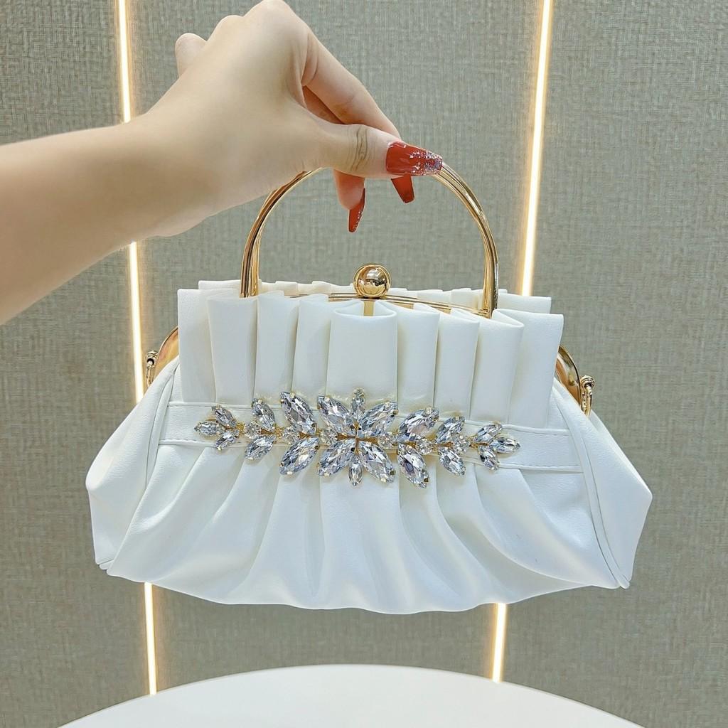Pu Clutch Bag For Women With Embellished Rhinestones And Folded Design For Evening Events