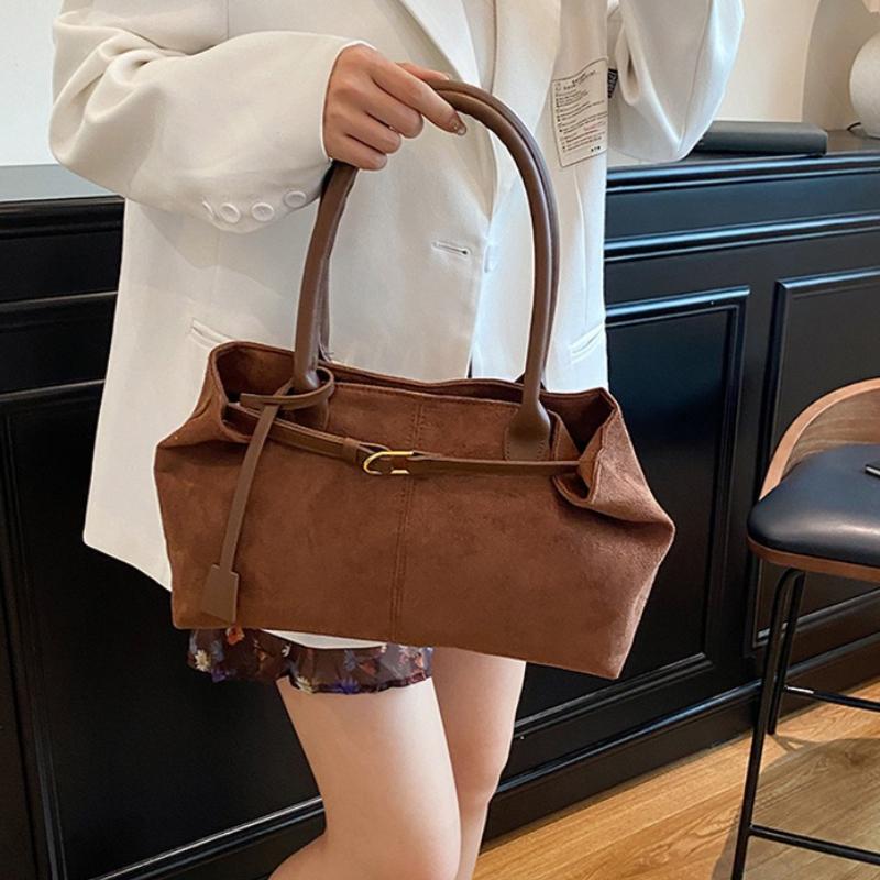 Sac Tote Épaule Design Ceinture Cuir Mat pour Femme Sacs Axillaires Velours Daim Grande Capacité Sacs à Main Travail Dames Portefeuille
