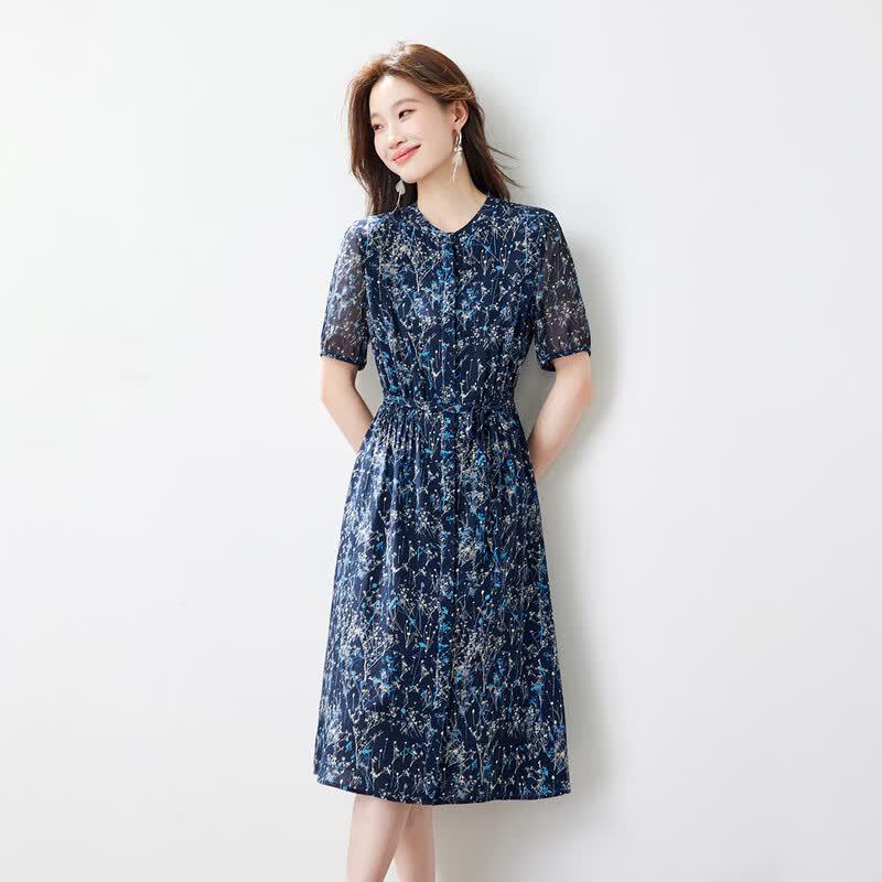 Srcr 100% Mulberry Silk Elegant Printed Dress M