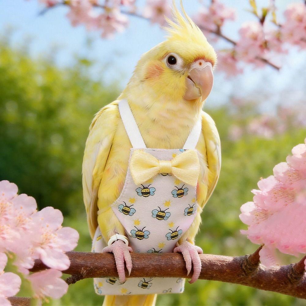 Durable Small Animals Print Parrot Diaper Washable with Bowtie Cockatiel Pigeons Dirt-proof Pet Birds Flight Suit