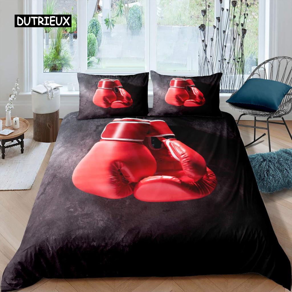 Boxing Duvet Cover Set Sports Games Theme Twin Bedding Set Microfiber Boxing Gloves Athlete Silhouette Queen King Quilt Cover