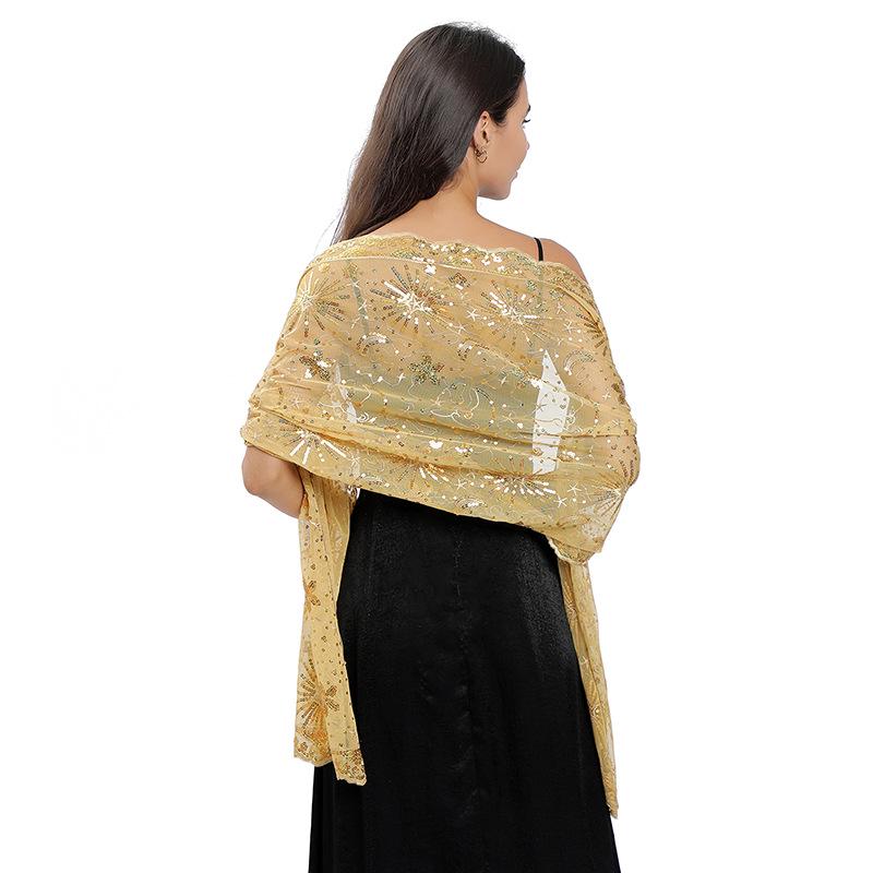 Elegant Star and Moon Embroidered Shawl for Weddings and Evenings