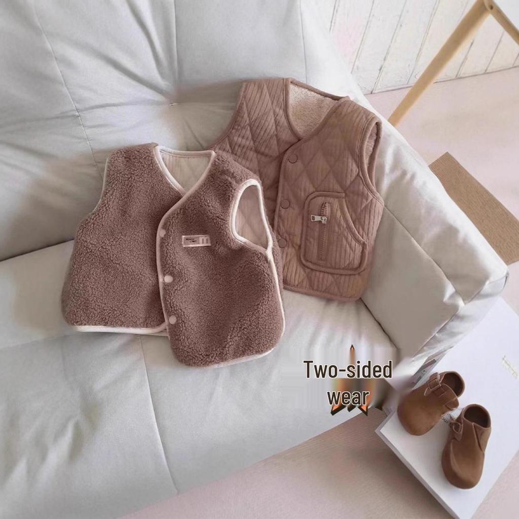 Lambswool Fleece-Lined Baby Vest for Spring & Autumn - Unisex Children's Sleeveless Jacket