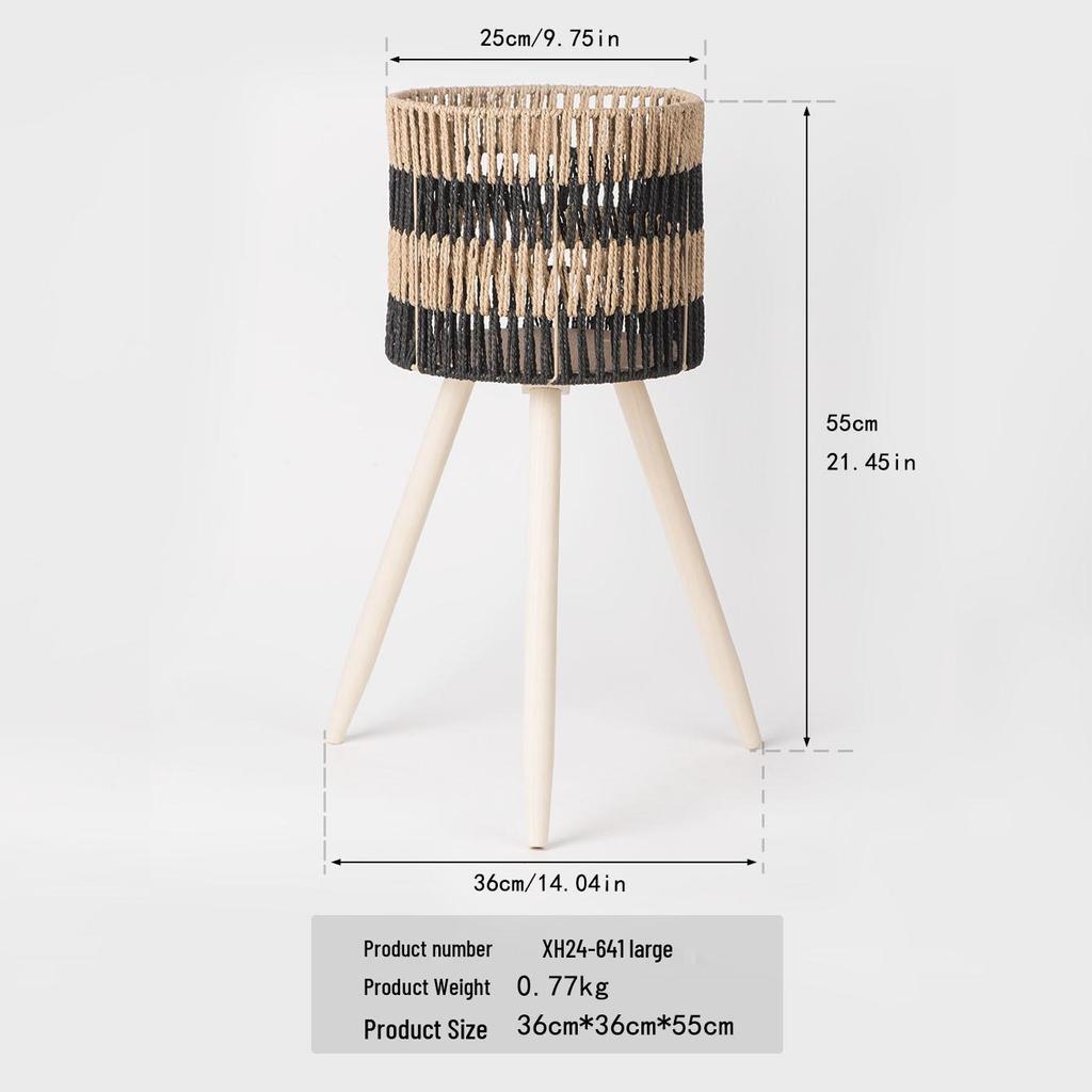 Nordic Rattan Woven Plant Stand - Handmade High-Leg Wooden Flower Pot for Indoor/ Balcony/ Living Room.