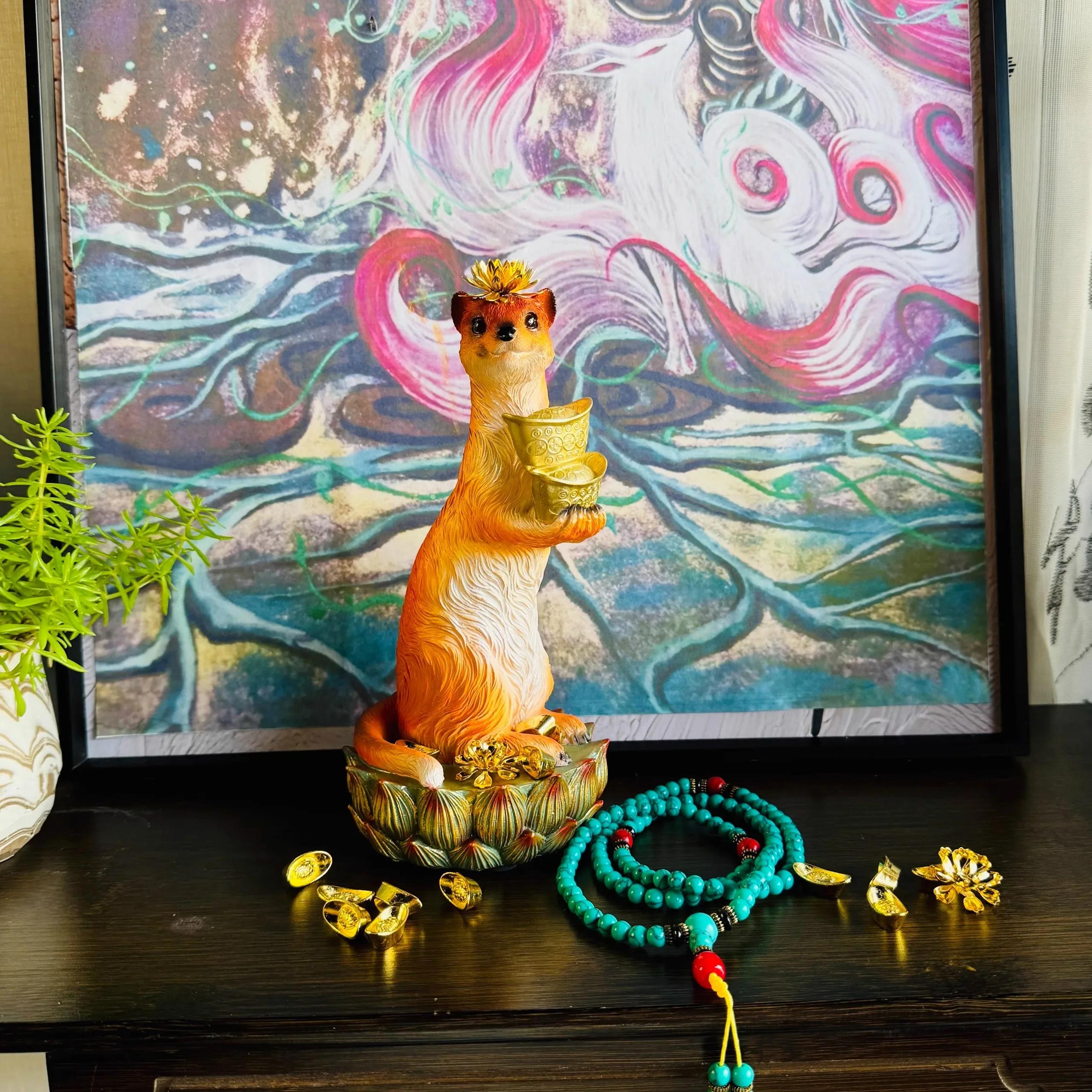 

1PCS Ceramic Weasel Ornament Chinese Bionic Animal Modern Home TV Cabinet Entrance, Bedroom Office, Desktop Crafts