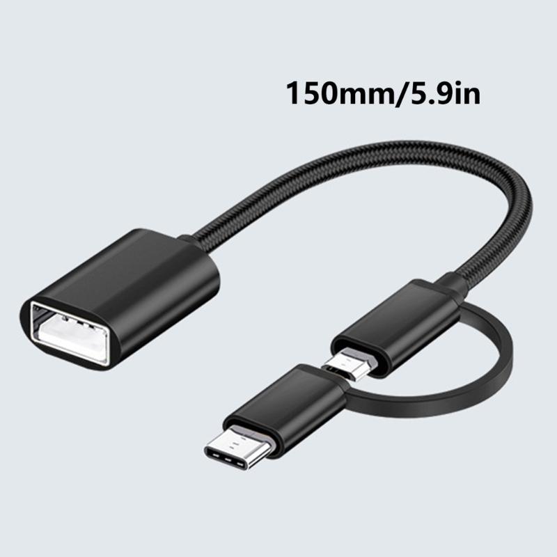Double  Interfaces OTG Cable Portable OTG Adapter with Aluminum Housing Data Transfer Cable 150mm Length for Phones Tablets 