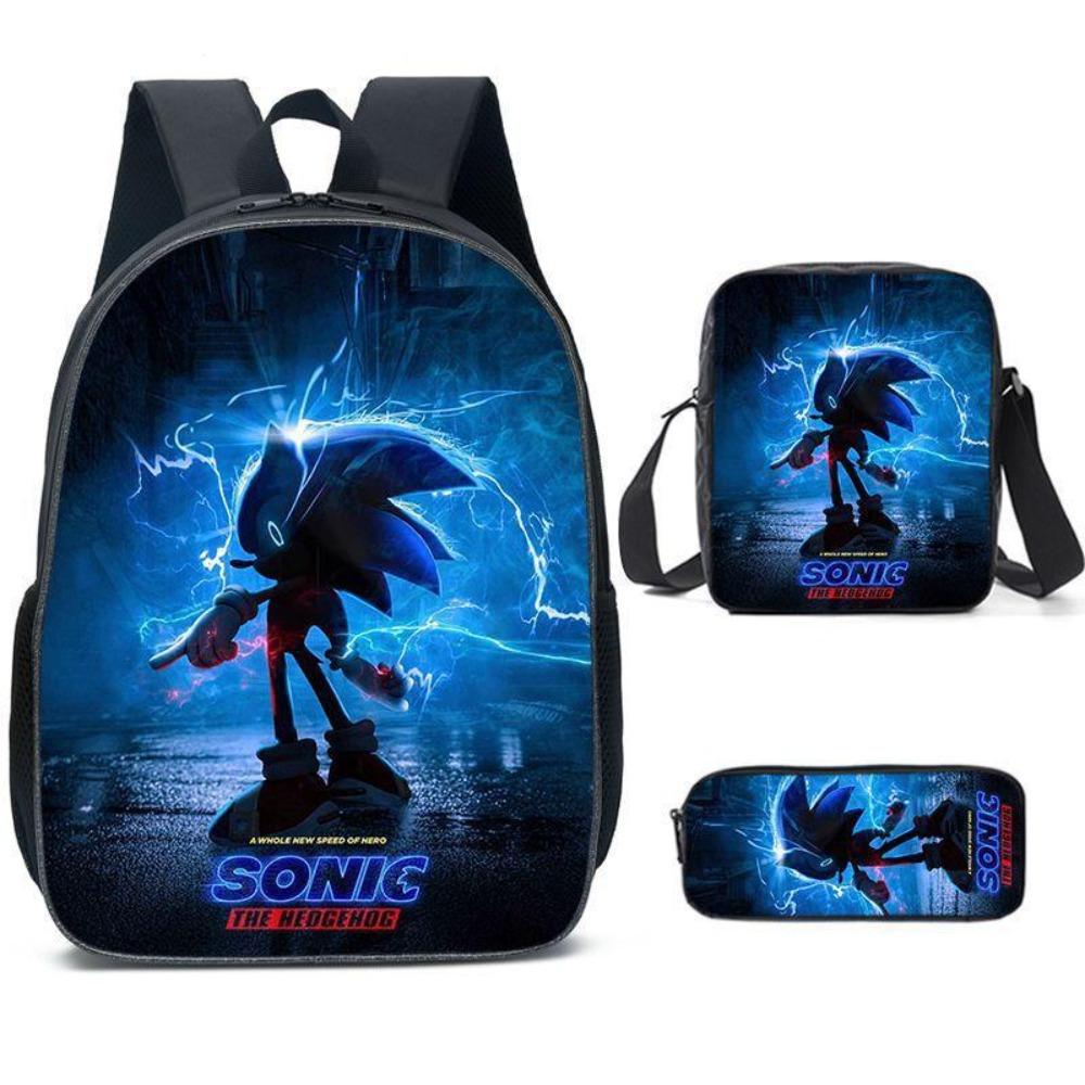Sonic Elementary School Student Backpack 3-Piece Set Anime Cartoon Backpack Shoulder Bag Pen Bag