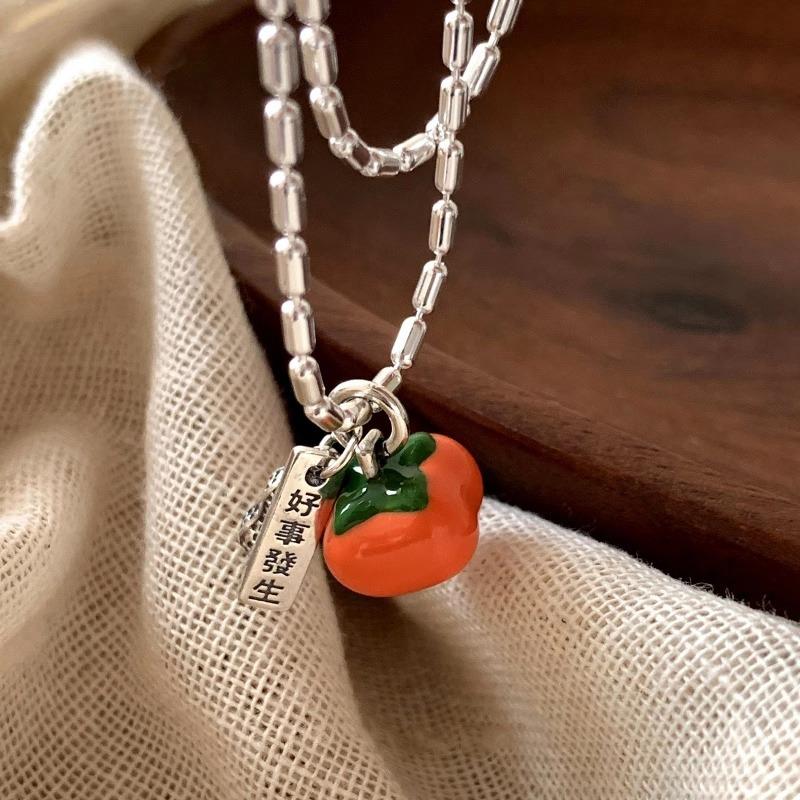 Retro Minimalist Persimmon Design Necklace For Women Versatile Sweater Chain
