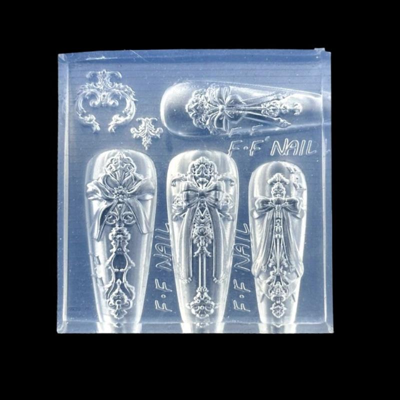 European Style Avatar Photo Frame 3D Silicone Nail Mold Diy Bow Design Transparent Manicure Template Nail Art Decoration Tool