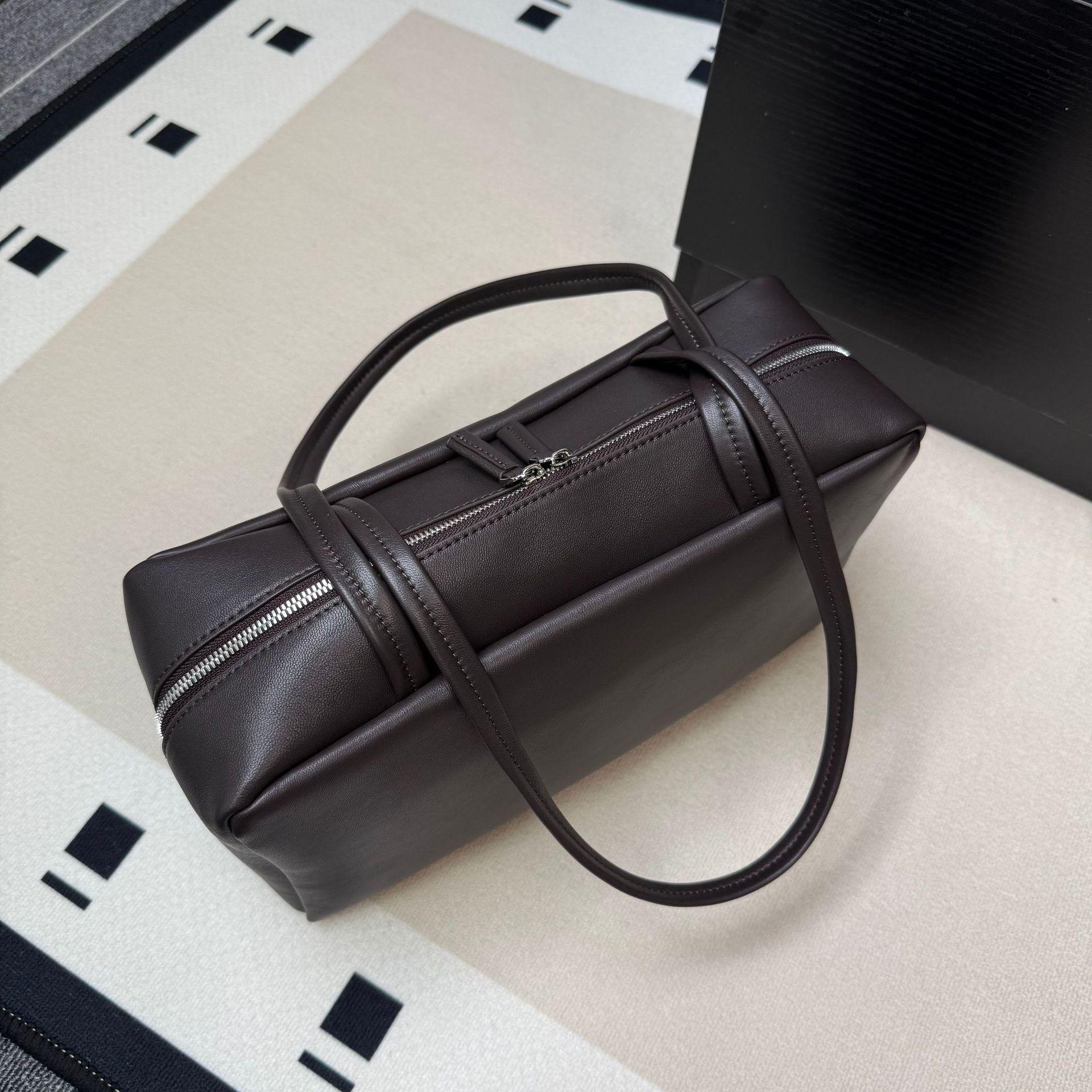 

2026 Luxury Fashi Genuine Leather Bost Box Bags For Women Luxury Designer Handbags Purses In Cowhide Underarm Tote Bag кавовий