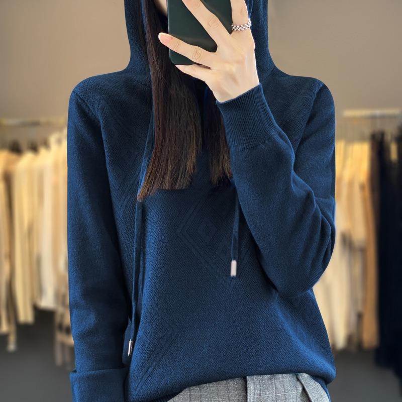 

Весенне-осенняя женская толстовка с капюшоном, вязаная толстовка с капюшоном, свободный и тонкий повседневный свитер с иглами корицы, пальто XXL синий
