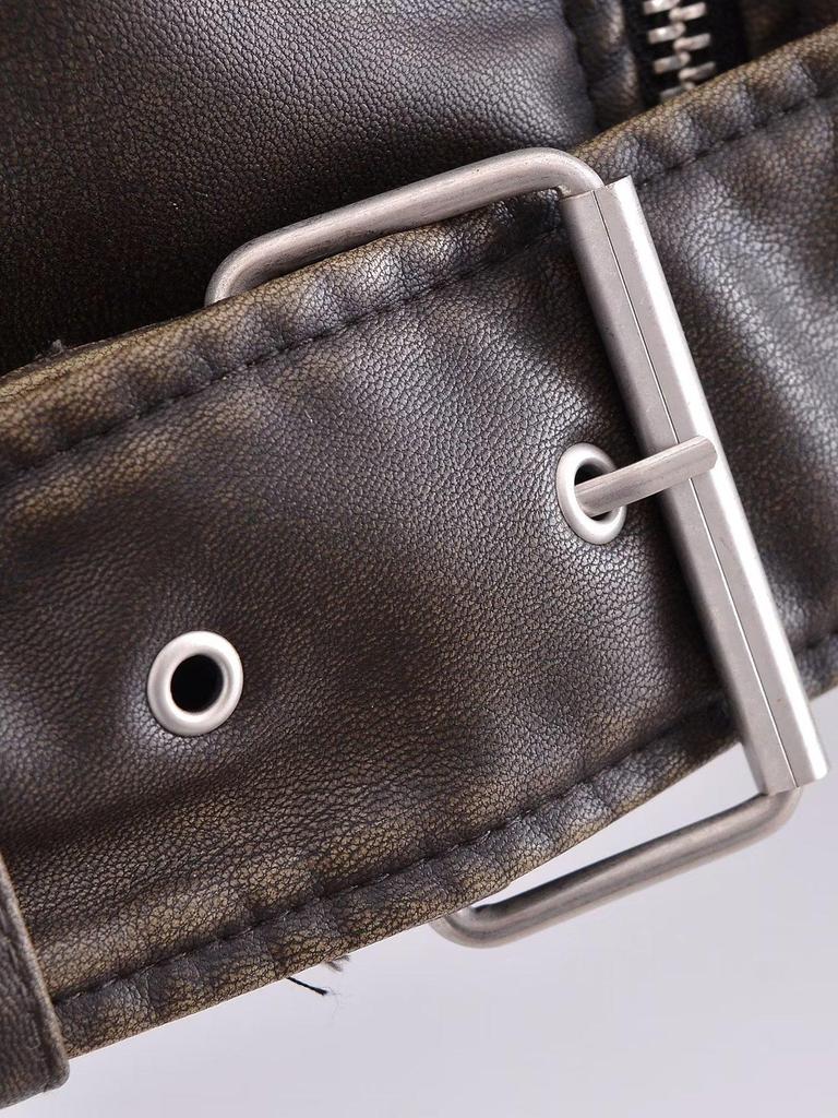 Φθινόπωρο 2023 Μπουφάν Μοτοσυκλέτας από Δερματίνη με Ντεγκραντέ—Στυλάτος Κοντός Σχεδιασμός με Λάπελ για Κουλ Γυναίκες