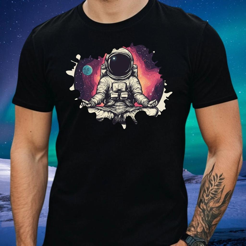 T-Shirt Herren Meditierender Astronaut Motiv Baumwolle Größe XS bis 5XL