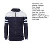 Men Autumn Coat Zipper Stand Collar Long Sleeves Contrast Colors Stretchy Hem Keep Warm Cardigan Color Matching Plush Plus Size Fall Coat for Daily
