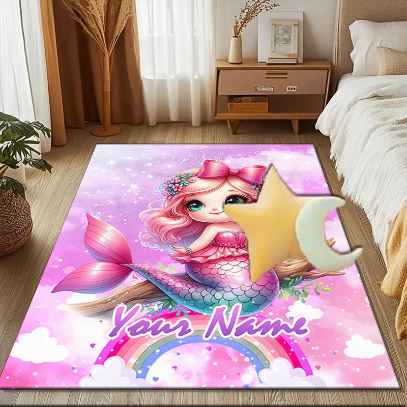 1PC Custom Name Mermaid Fantasy Artwork Theme Floor Mat Ideal for Living Room, Game Rooms, Office, Bedroom Floor Mat Playful Design
