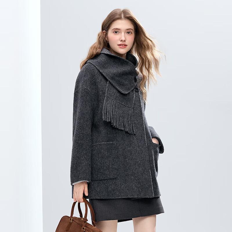 BETU Women's Elegant Wool Blend Coat with Scarf
