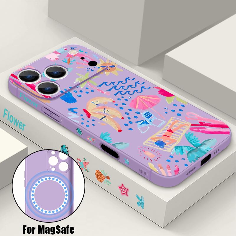 Cartoon Vacation Painting Case For iPhone 17 Pro Max Magnetic For Magsafe Silicone Cover For iPhone 16 Pro Max Funda iPhone 15 14 13 12 11 16E Air