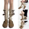 Fashionable Plush Balls Bows Adorned Leg Warmers with Lace Details for Women's Knitted Turn Cuffs Leg Covers Sleeves