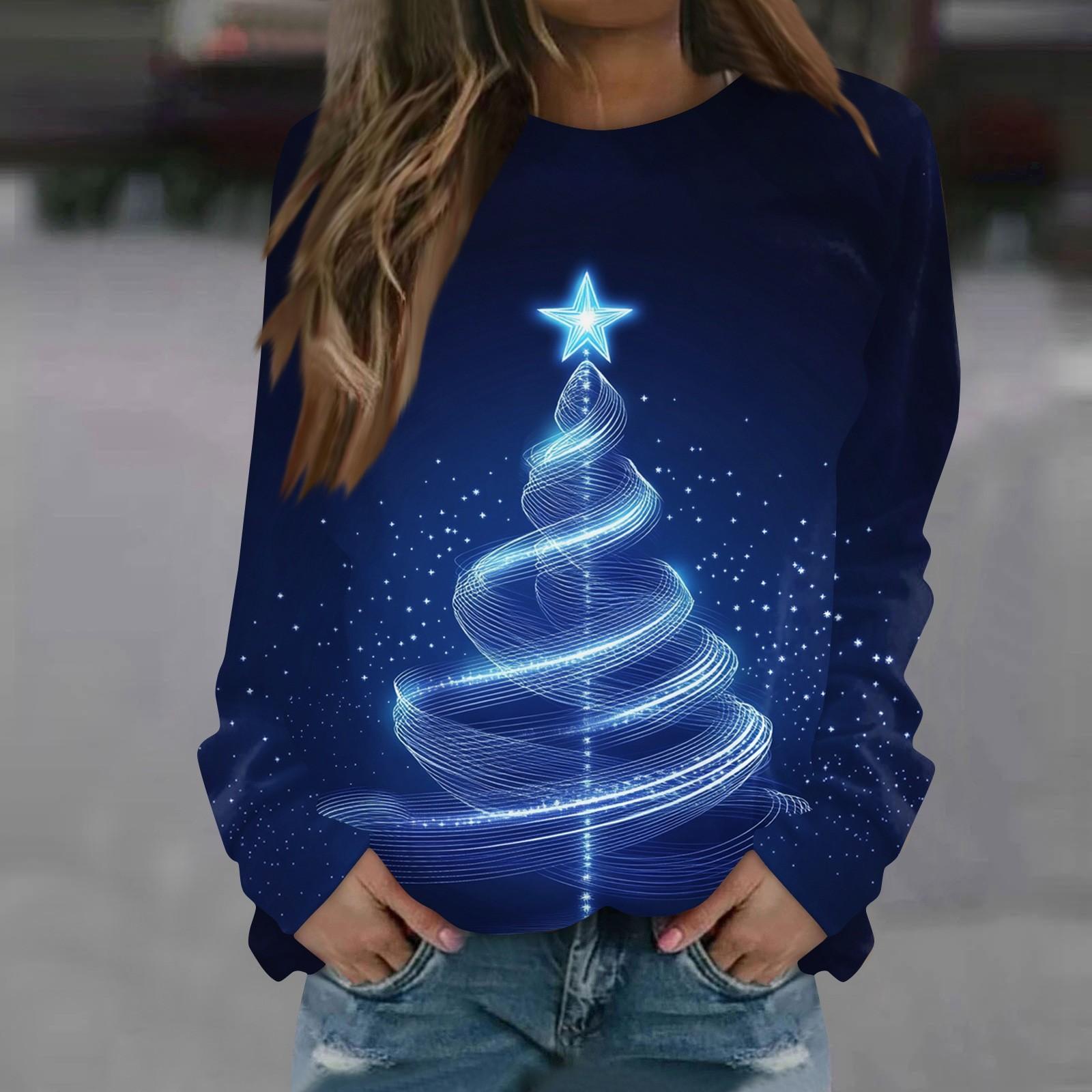 

Женская повседневная мода с рождественским принтом и длинным рукавом с круглым вырезом, пуловер, блузка, толстовка XXXL