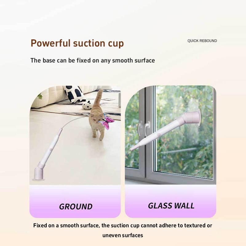 Cat Teaser Electric Automatic Stick With Butterfly Decoration Hands Free 360 Degree Rotating Base Cat Interactive Toy