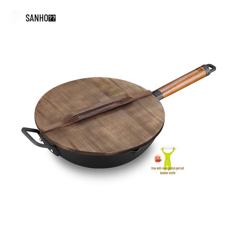 SANHO 32cm Uncoated Pure Iron Wok