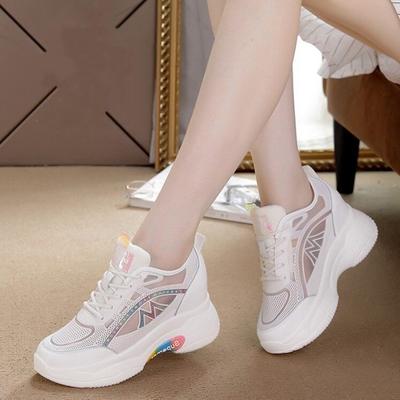 Soletta Rialzante Scarpe da Papà Scarpe da Donna in Rete Traspirante Scarpe da Donna Ultra-Sottili Estive con Zeppa Scarpe Bianche Sneakers Casual Sottili Estive