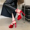 Spring/Summer Women Shoes Velvet Red Square Head Thick High Heel 13CM High Heel Women's Sandals 35-42 High Heels