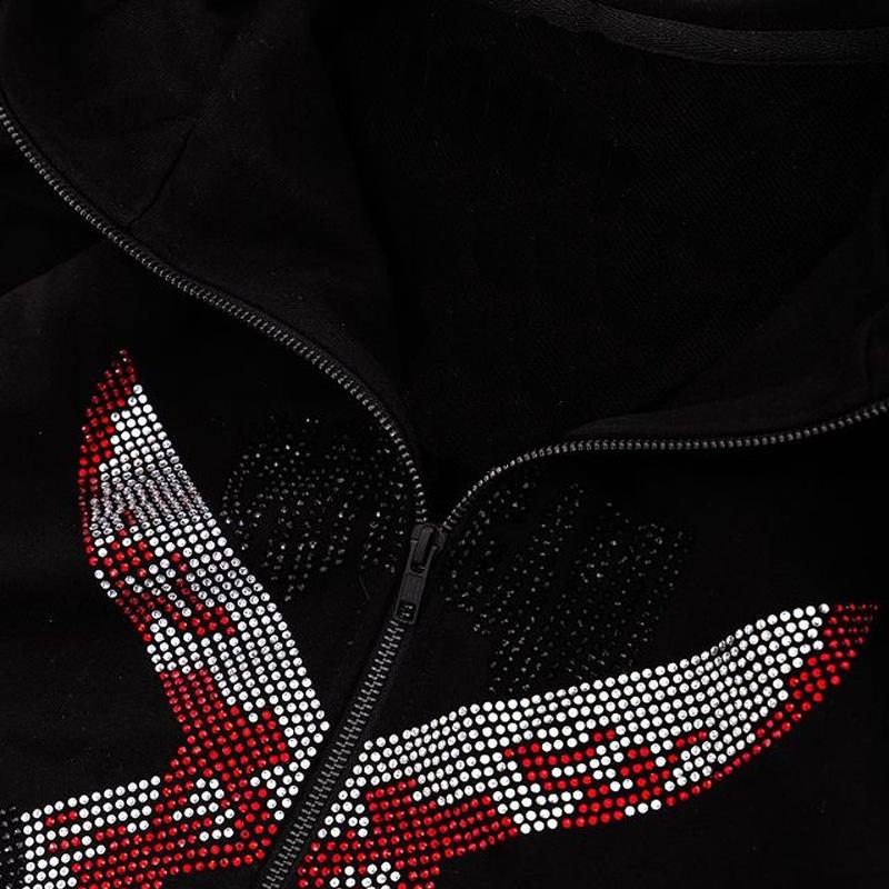 Strassbedruckter Hoodie Y2K Kleidung Herren Full Zip Langarm Kapuzenmantel Streetwear Gothic Hip Hop Diamant Damen Sweatshirt