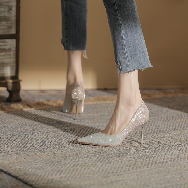 8818 French Small High Heels Women's 2025 New Gradual Change Temperament Wedding Shoes Sexy Pointed Thin Heel Shallow Mouth Single Shoes